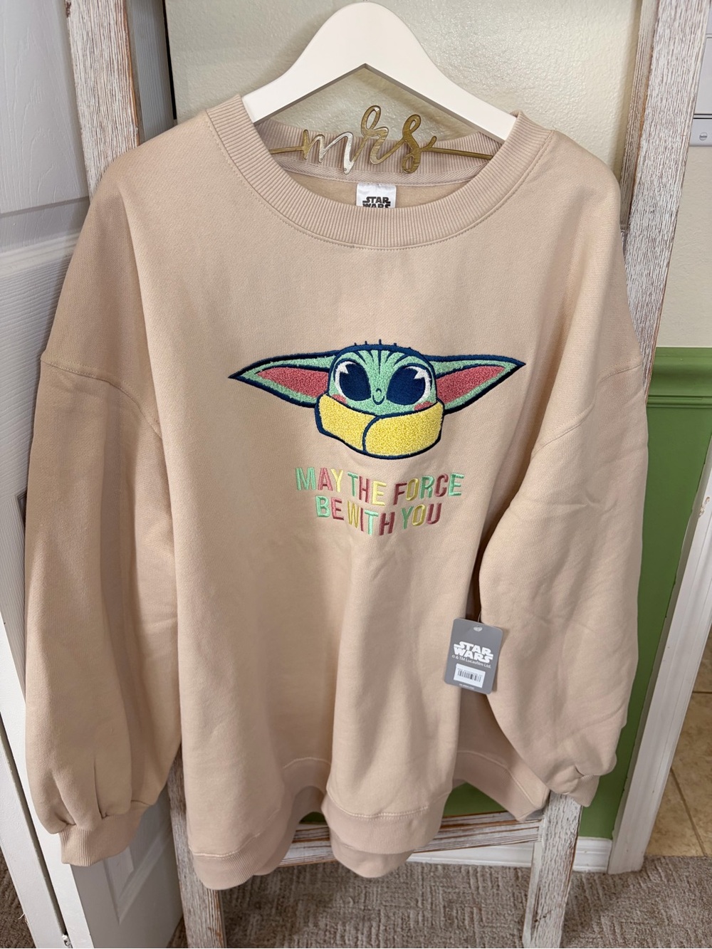 💚 Disney Grogu Star Wars Oversized Pullover Sweatshirt XL NWT